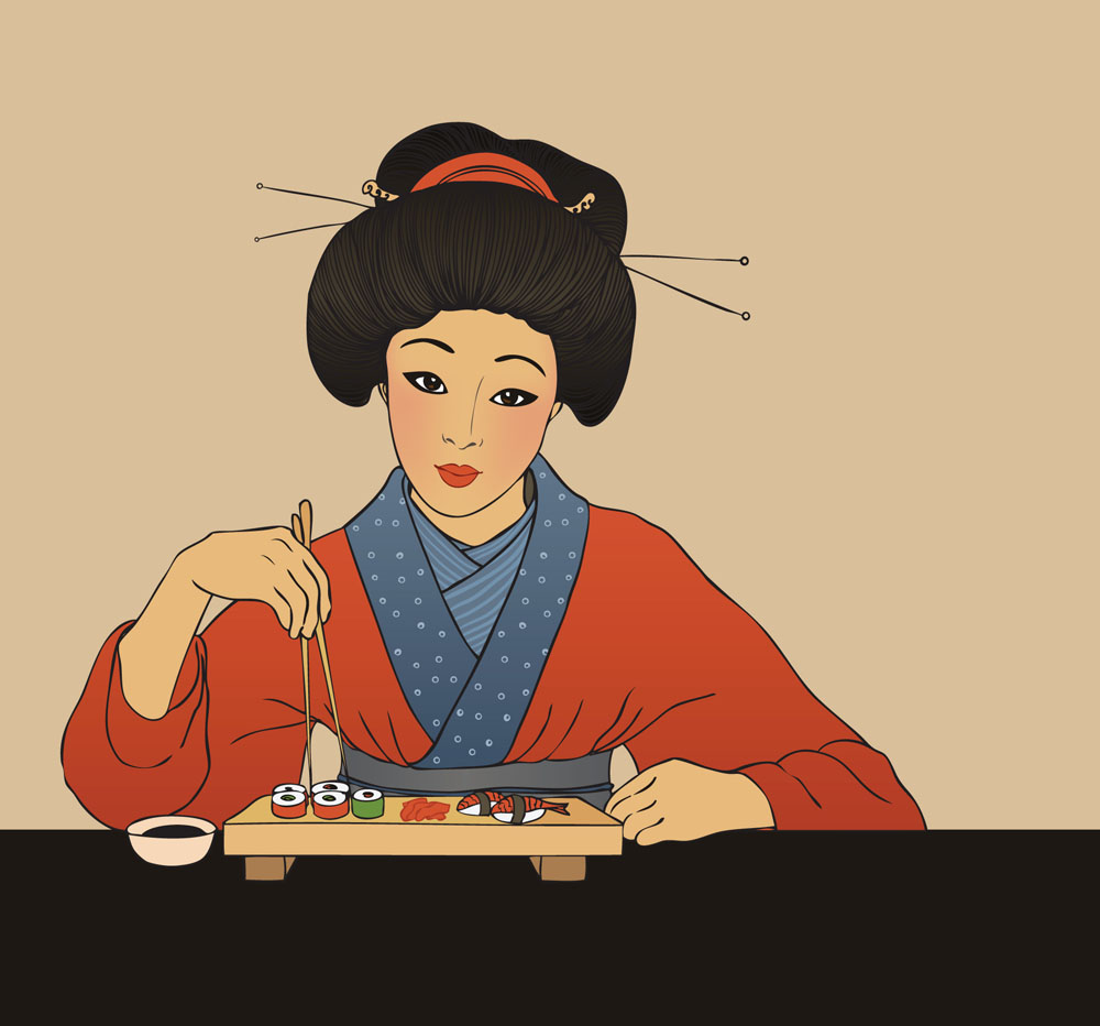 吃寿司的和服美女矢量图片 图片id 女性女人 矢量人物 矢量素材 素材宝scbao Com